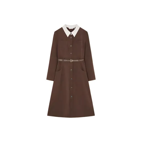 IHIMI Длинное платье с длинными рукавами женское кофейного цвета