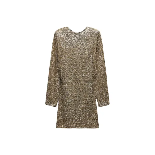 ZARA ZW Series Длинное Платье с Длинными Рукавами Женское Золотое