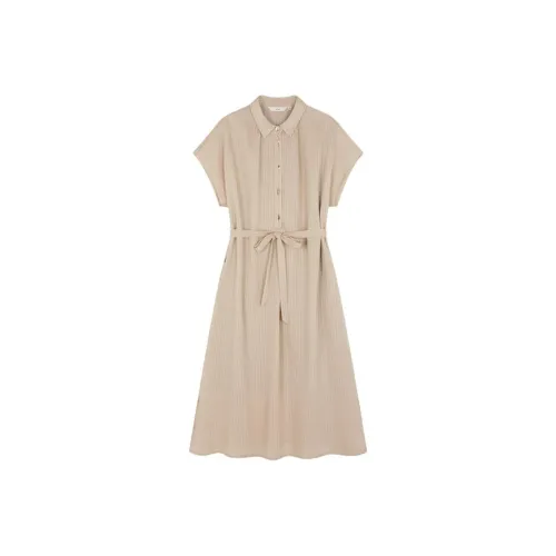 IHIMI Короткий рукав Платье Женское Светлый хаки Полосы