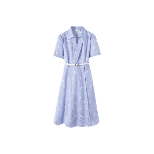 NAVIGARE Короткий рукав Платье Женское Бонди-синий Белый