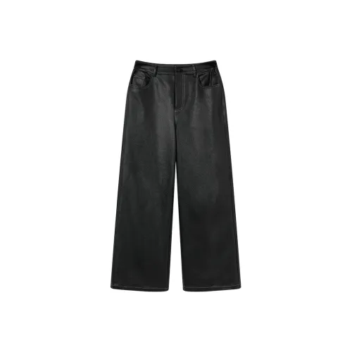 Ouyang Кожаные брюки женские черные
