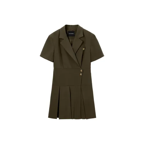 PEACEBIRD Коричневый Женские Короткие Платья с Рукавами