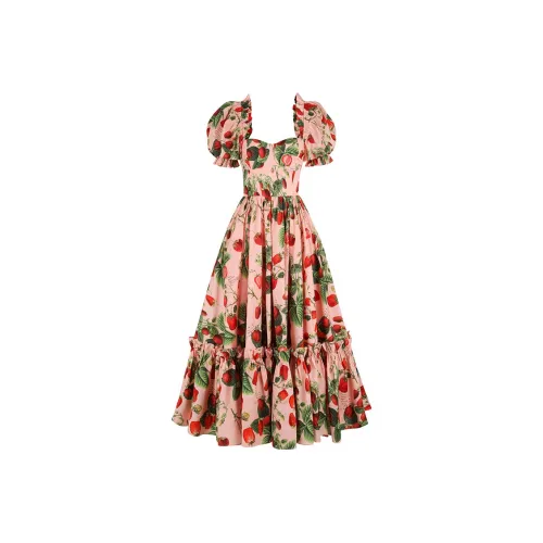 Коллекция Selkie SS25 Короткий рукав Платье Женское Розовый Подкладочная ткань с принтом "Клубничное вино"