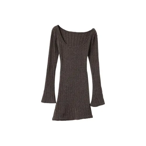 YITOUAGUA Коричневый Женские Длинные Платья с Длинными Рукавами