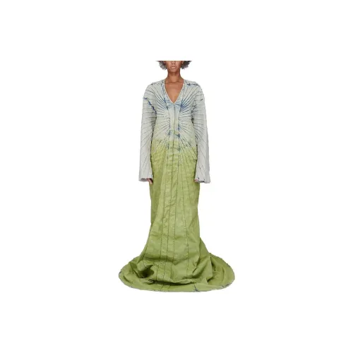 RICK OWENS совместный бренд RO FW23 Длинное платье с длинными рукавами Женское Зеленое