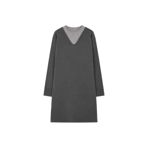 Mo Han Yi Mei Длинное платье с длинными рукавами женское темно-серое