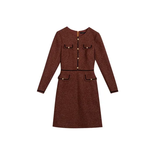 ROEYSHOUSE Длинное платье с длинными рукавами женское карамельного цвета