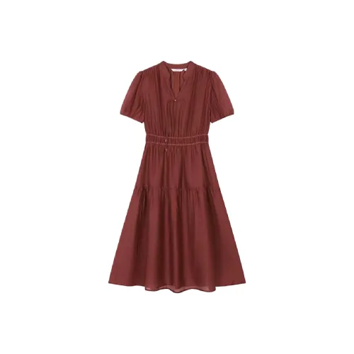 Mo Han Yi Mei Короткий рукав Платье Женское Бордовое