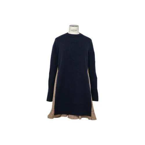 Sacai Длинный рукав Платье Женское Темно-синий Бежевый