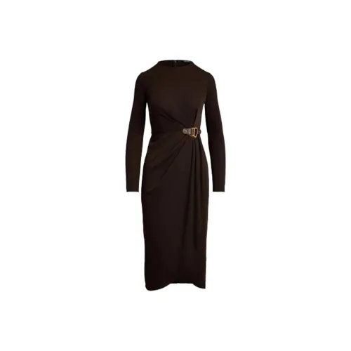LAUREN RALPH LAUREN Длинное платье с длинными рукавами женское коричневое
