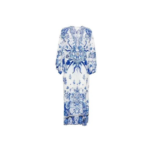 CAMILLA SS24 Длинное платье с длинными рукавами женское синее