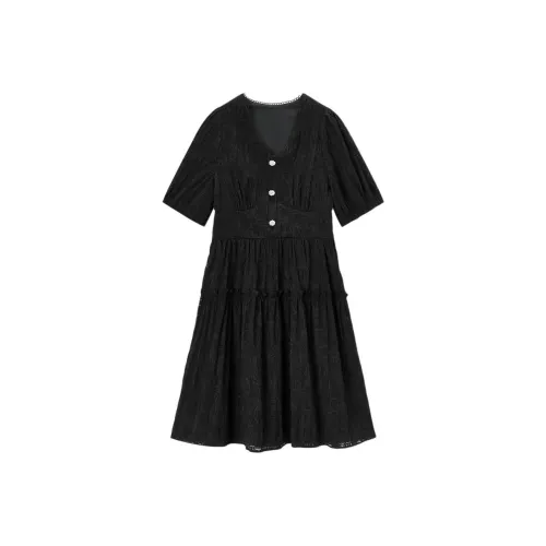 EICHITOO Короткое платье с короткими рукавами женское черное