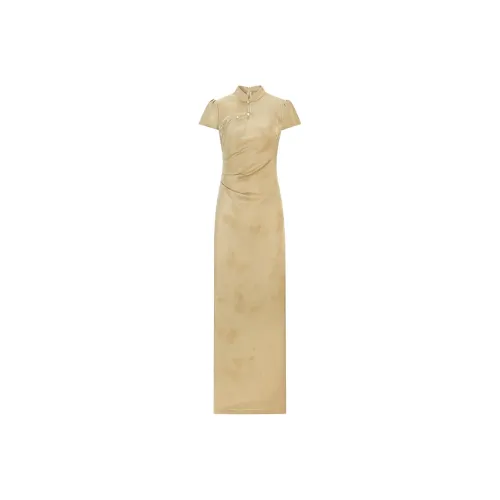 QIAOMONVHAI Короткий рукав Платье Женское Желтое