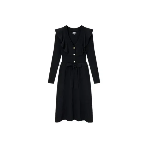 DKNY Черное Женское Длинное Платье с Рукавами