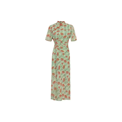 DAFEISHISHANG Зеленый Подкладочная ткань Нероли Женские Короткие Платья с Рукавами