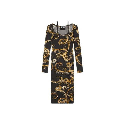 VERSACE JEANS COUTURE Длинное платье с длинными рукавами женское черное