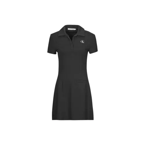 Calvin Klein Черное Женское Короткое Платье с Рукавами