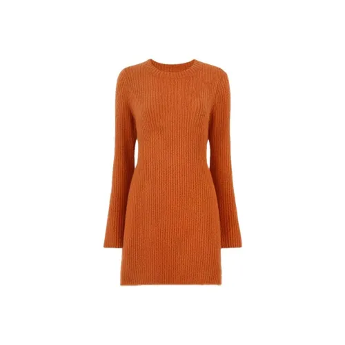 CDAYU Длинное платье с длинными рукавами женское оранжевое