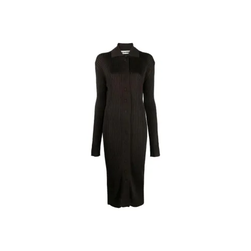 JIL SANDER Черное Женское Длинное Платье с Рукавами