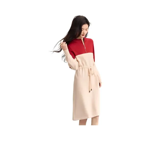 CARBAMMI Длинное платье с длинными рукавами женское абрикосового цвета