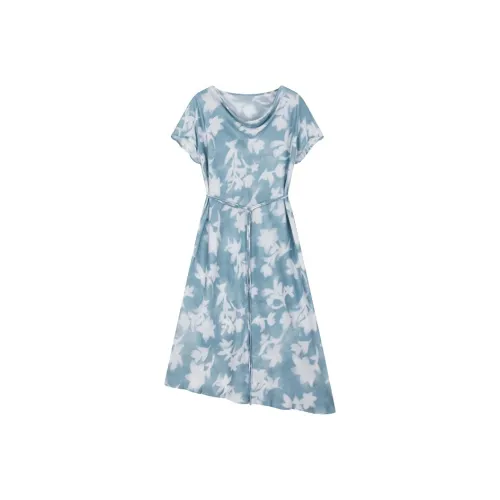 IHIMI Туманный синий Женские Платья с Коротким Рукавом