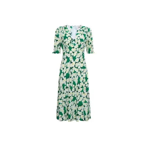 Diane von Furstenberg Зеленые Женские Короткие Платья с Короткими Рукавами