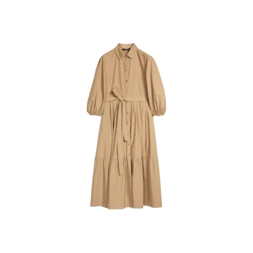 MaxMara Бежевые Женские Длинные Платья с Рукавами