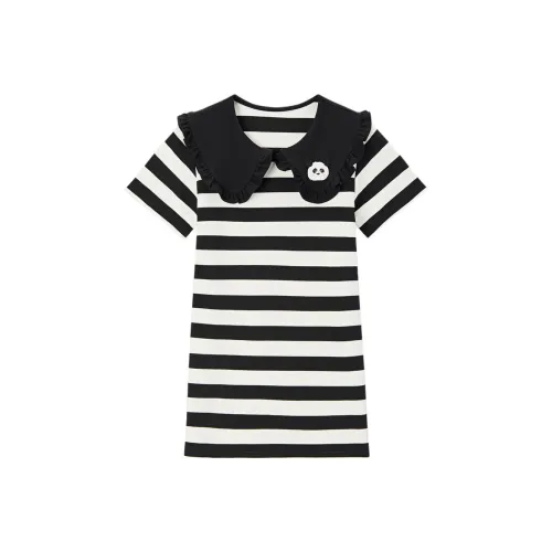 EICHITOO Короткое платье с короткими рукавами женское черные полосы