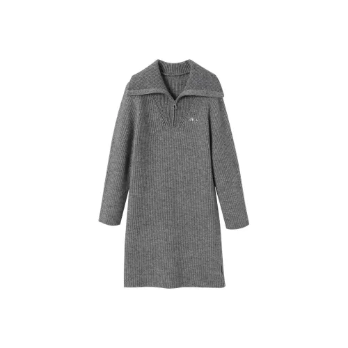 XIANGYING Длинное платье с длинными рукавами женское серое