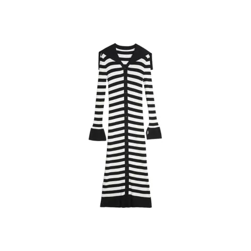 ELLE Длинное платье с длинными рукавами женское черное и белое