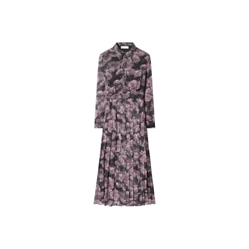 TORY BURCH FW24 Длинное платье с длинными рукавами женское черное розовое