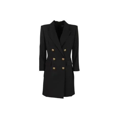 BALMAIN Черное Женское Длинное Платье с Рукавами