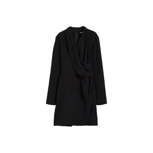 H&M Черное Женское Длинное Платье с Рукавами