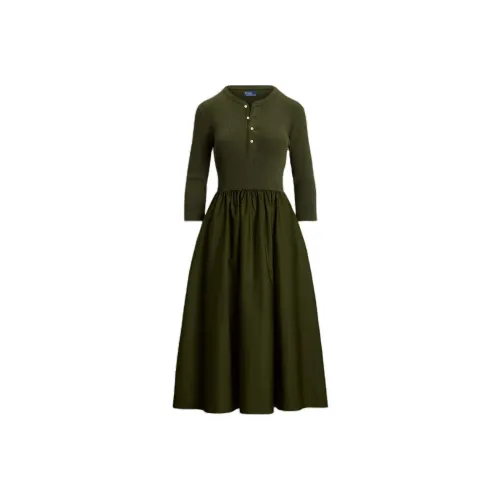 Polo Ralph Lauren Длинное платье с длинными рукавами женское оливково-зеленый