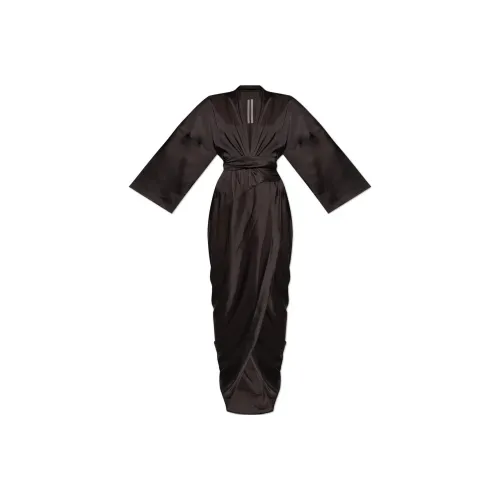 RICK OWENS Черное Женское Длинное Платье с Рукавами