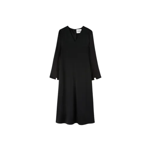 JIL SANDER Черное Женское Длинное Платье с Рукавами