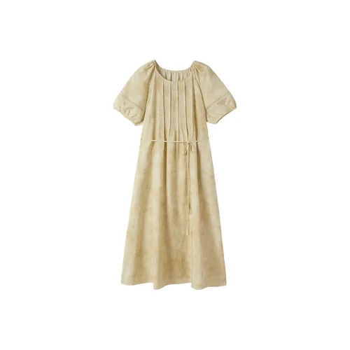 XIANGYING Короткий рукав Платье Женское Светло-желтое