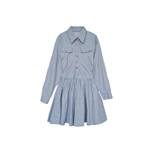 BDGU Длинное платье с длинными рукавами женское синее