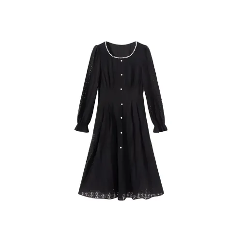 EICHITOO Длинное платье с длинными рукавами женское черное