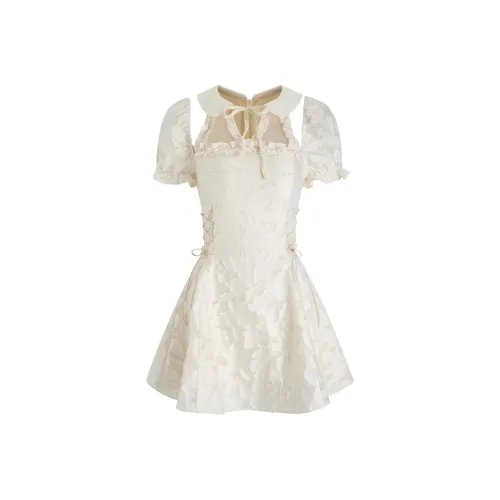 XIAOJUCHUANLI Короткий рукав Платье Женское Чай Абрикос