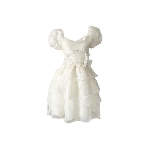 SYEEE WITH U Короткий рукав Платье Женское Абрикос