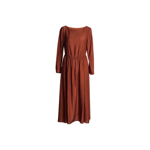 ROEYSHOUSE Длинное платье с длинными рукавами женское карамельного цвета