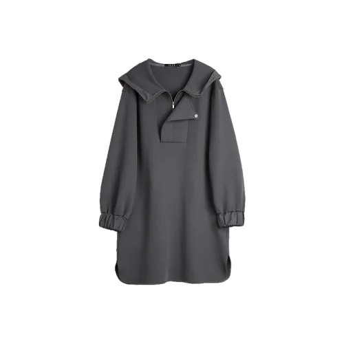 ELLE Длинное платье с длинными рукавами женское темно-серое