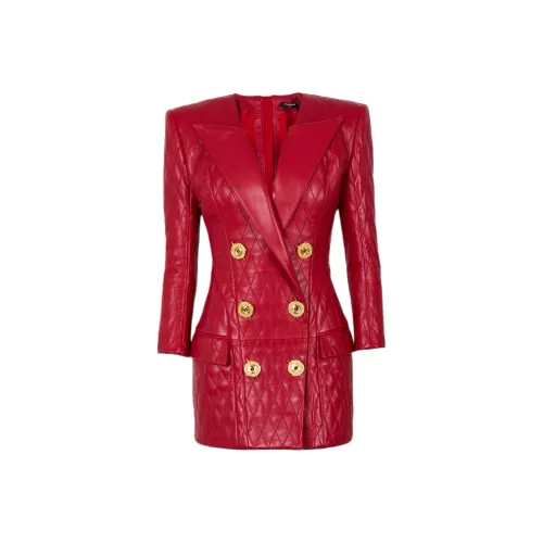 BALMAIN FW24 Длинное платье с длинными рукавами женское красное