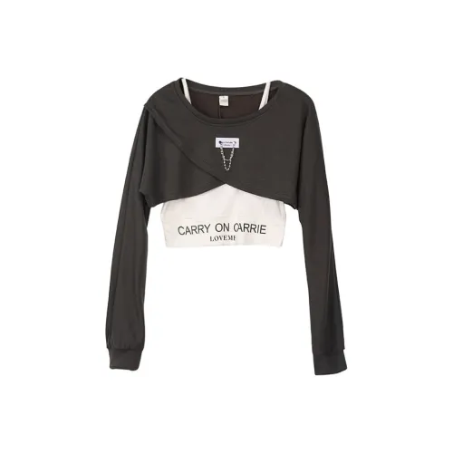 EOEI Серый Свитшот с Белой Майкой Женские Спортивные Костюмы с Толстовками