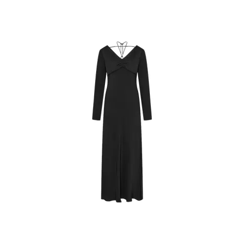 URBAN REVIVO Длинное платье с длинными рукавами женское глубокий черный