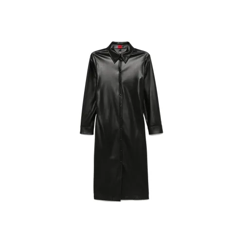 HUGO BOSS Черное Женское Длинное Платье с Длинным Рукавом