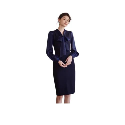 ROEYSHOUSE Длинное платье с длинными рукавами женское темно-синий