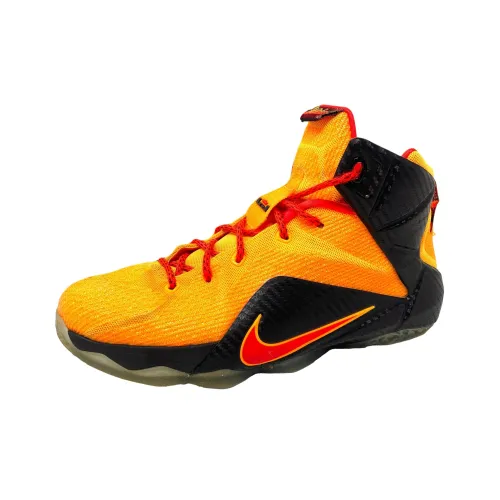 nike Lebron 12 Противоскользящие Устойчивые к истиранию MID Топ Детские Баскетбольные кроссовки Оранжевые Черные Подростковые