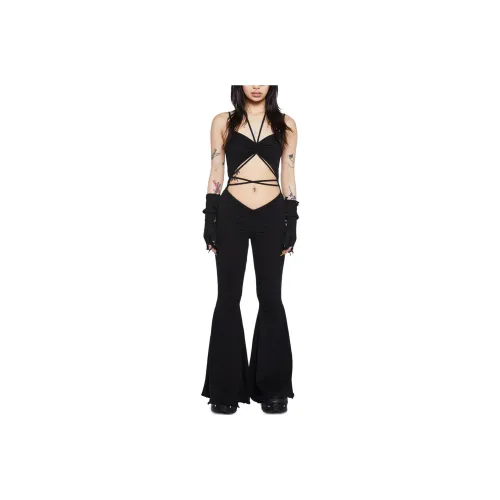 Dolls Kill SS24 DARKER WAVS Reverb V Cut Bell Low Jumpsuit Women's Black